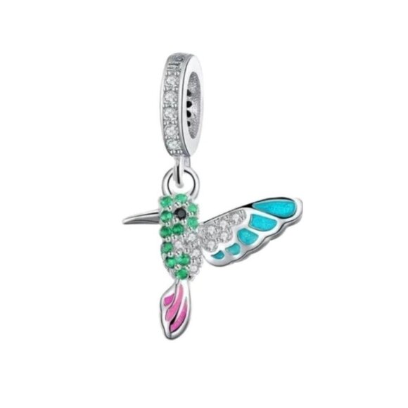 925 Sterling Silver Hummingbird  Charm - Picture 1 of 4